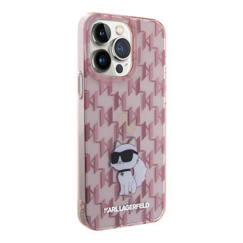 Karl Lagerfeld для iPhone 15 Pro Max чехол PC/TPU Monogram NFT Choupette Hard Pink