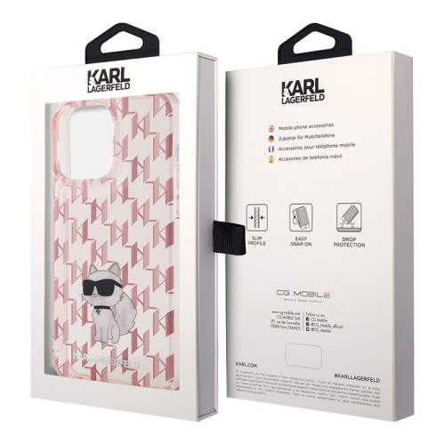 Karl Lagerfeld для iPhone 15 Pro Max чехол PC/TPU Monogram NFT Choupette Hard Pink