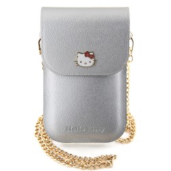 Hello Kitty для смартфонов сумка Wallet Phone Bag PU Grained leather Metal Kitty Head w Chain Silver