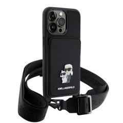Karl Lagerfeld для iPhone 15 Pro Max чехол Crossbody cardslot PU Saffiano NFT Karl&amp;Choup Metal Hard Black