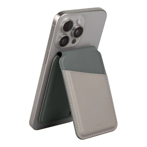 Uniq магнитный бумажник Lyden DS Magnetic FRID-blocking cardholder with Stand Ivory/Lychen Green