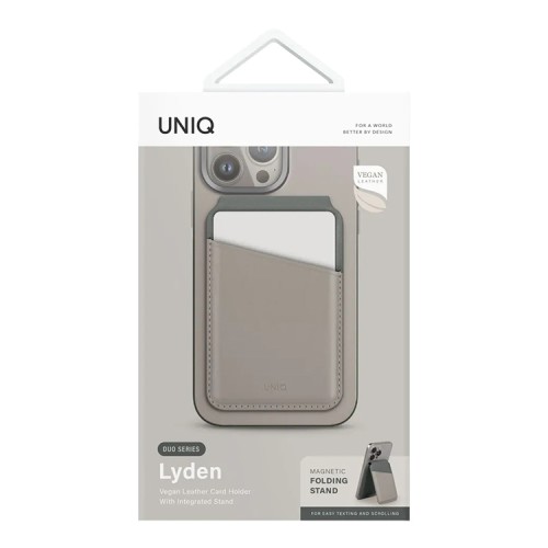 Uniq магнитный бумажник Lyden DS Magnetic FRID-blocking cardholder with Stand Ivory/Lychen Green