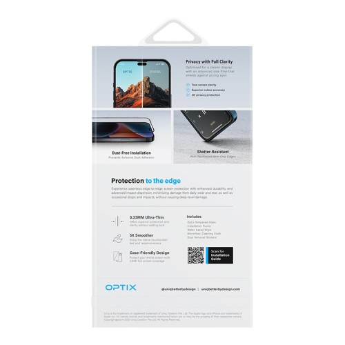 Uniq стекло для iPhone 16 Pro Max OPTIX Privacy Clear/Black (+installer)