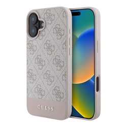 Guess для iPhone 16 чехол PU кожа 4G Bottom stripe Metal logo Pink