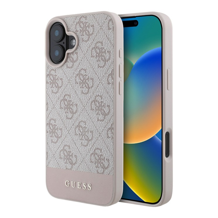 Guess для iPhone 16 чехол PU кожа 4G Bottom stripe Metal logo Pink