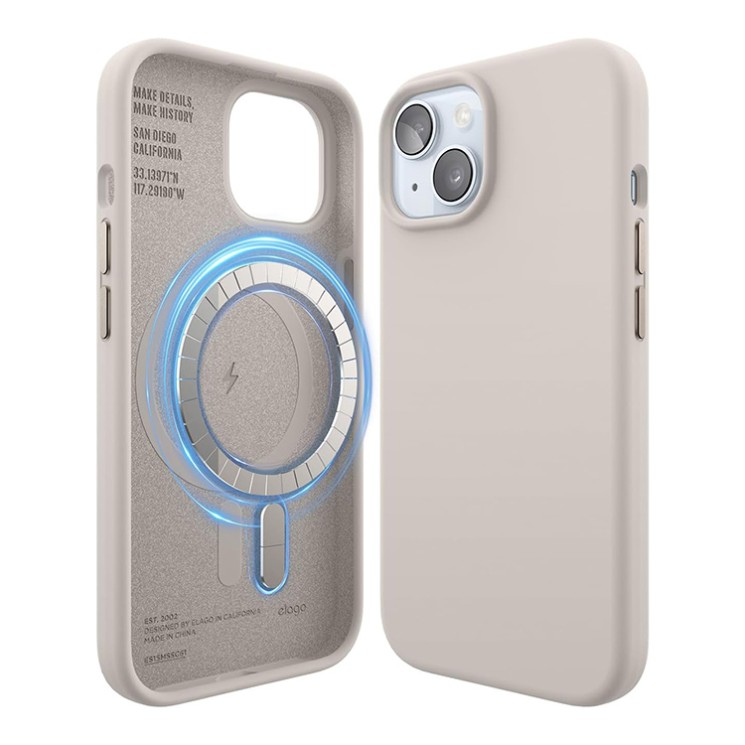 Elago для iPhone 15 чехол Soft silicone (Liquid) Stone (MagSafe)