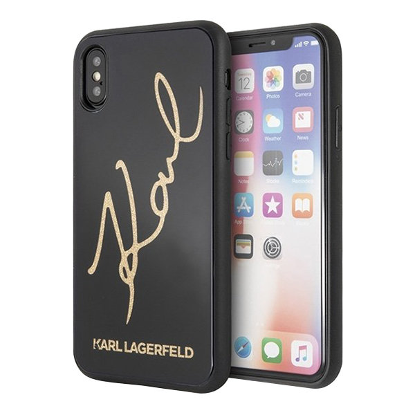 Чехол Karl Lagerfeld Double layer Karl signature Hard Glitter для iPhone XS Max, черный