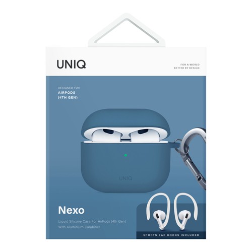 Uniq для Airpods 4 чехол NEXO Liquid silicone +carabin +Sports ear hooks Pacific Blue