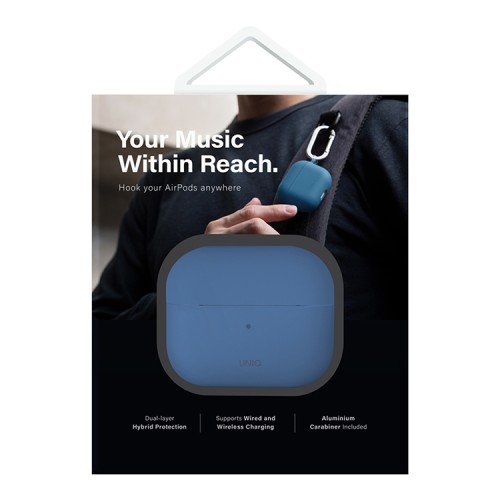 Uniq для Airpods 4 чехол NEXO Liquid silicone +carabin +Sports ear hooks Pacific Blue