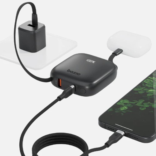 Energea АКБ Bazic GoPower Fusion, 10000 3in1 USB-C+A +USB-C/Lighning cables PD20W Display, Truffle
