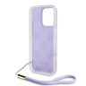 Guess для iPhone 16 Pro Max чехол PC/TPU Peony glitter + Nylon Hand cord Hard Iridescent Purple
