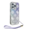 Guess для iPhone 16 Pro Max чехол PC/TPU Peony glitter + Nylon Hand cord Hard Iridescent Purple