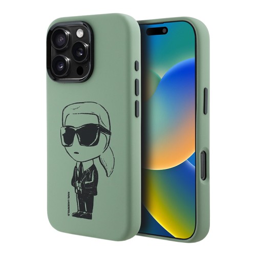 Karl Lagerfeld для iPhone 16 Pro Max чехол Liquid Silicone NFT Graffiti Karl Ikonik Hard Khaki (MagSafe)