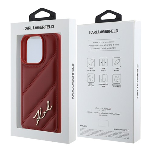 Karl Lagerfeld для iPhone 16 Pro Max чехол PU Quilted Signature metal logo Hard Red