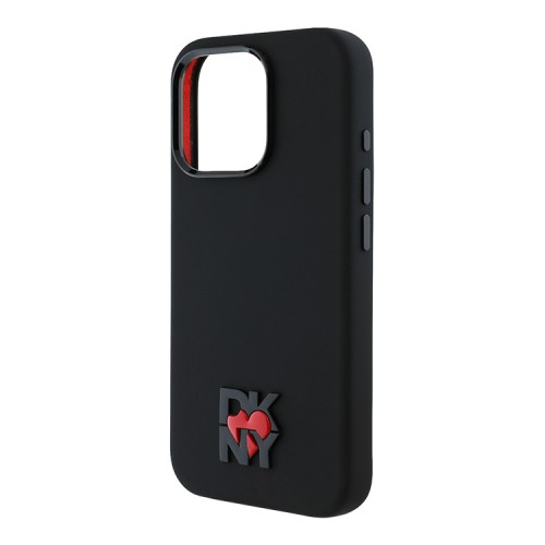 DKNY для iPhone 16 Pro чехол Liquid silicone Heart Metal logo & Camera Hard Black (MagSafe)