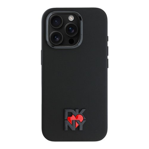 DKNY для iPhone 16 Pro чехол Liquid silicone Heart Metal logo & Camera Hard Black (MagSafe)