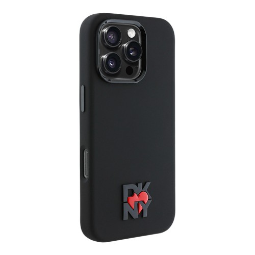 DKNY для iPhone 16 Pro чехол Liquid silicone Heart Metal logo & Camera Hard Black (MagSafe)