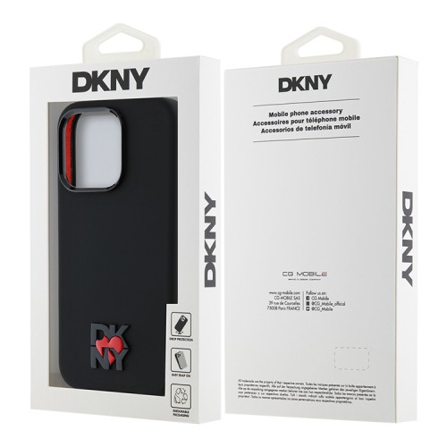 DKNY для iPhone 16 Pro чехол Liquid silicone Heart Metal logo & Camera Hard Black (MagSafe)