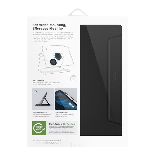 Uniq чехол для iPad Pro 13 (2024) ROVUS SnapMount Magnetic 360 Rotating Detachable Black