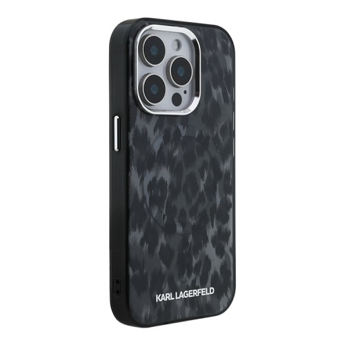 Karl Lagerfeld для iPhone 15 Pro Max чехол PC/TPU Leopard Metal camera Hard Black (MagSafe)
