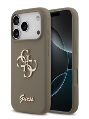 Guess для iPhone 17 Pro Max чехол Liquid silicone 4G Big and Script metal logo Hard Brown