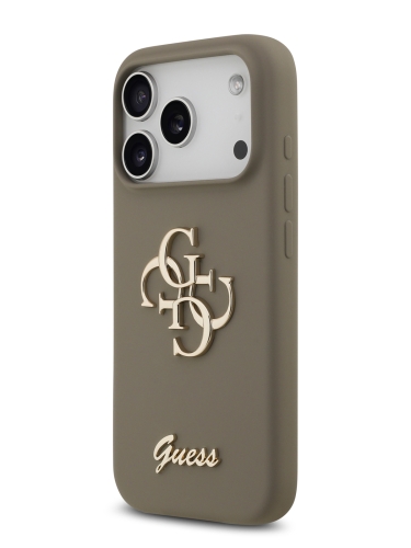 Guess для iPhone 17 Pro Max чехол Liquid silicone 4G Big and Script metal logo Hard Brown