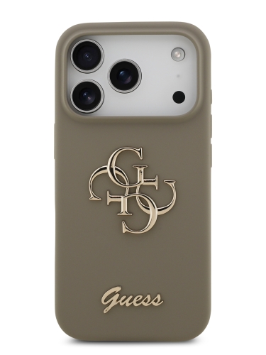 Guess для iPhone 17 Pro Max чехол Liquid silicone 4G Big and Script metal logo Hard Brown