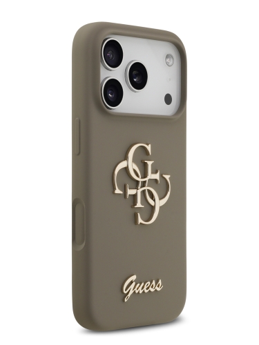 Guess для iPhone 17 Pro Max чехол Liquid silicone 4G Big and Script metal logo Hard Brown
