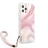 Guess Marble Hard +Nylon hand cord для 12 Pro Max, розовый GUHCP12LKSMAPI