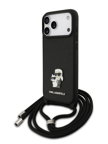 Karl Lagerfeld для iPhone 17 Pro Max чехол Crossbody PU Saffiano NFT Karl&Choupette Metal Hard + Cord Black