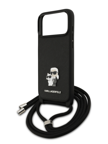 Karl Lagerfeld для iPhone 17 Pro Max чехол Crossbody PU Saffiano NFT Karl&Choupette Metal Hard + Cord Black