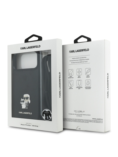 Karl Lagerfeld для iPhone 17 Pro Max чехол Crossbody PU Saffiano NFT Karl&Choupette Metal Hard + Cord Black