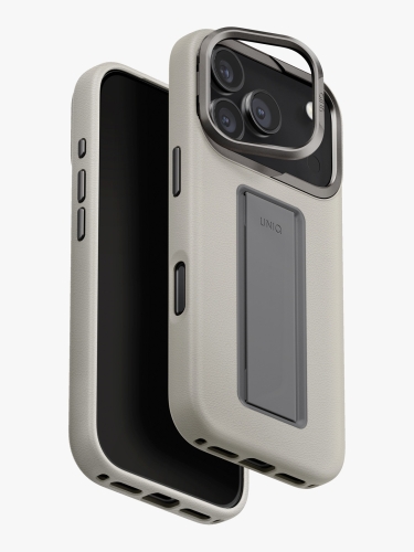 Uniq для iPhone 17 Pro чехол Heldro PRO Leatherette + FlexGrip & Camera stand Clay (MagSafe)