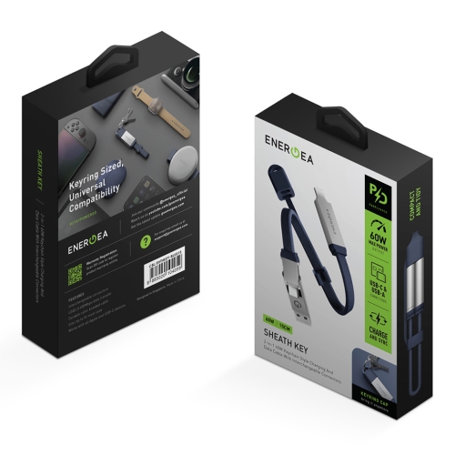 Energea Кабель Sheath Key 2-in-1 USB-C to C+A 60W 480 Mbps Blue 15cm