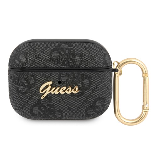 Чехол Guess PU leather 4G metal logo с карабином для Airpods Pro, серый