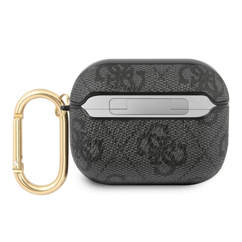 Чехол Guess PU leather 4G metal logo с карабином для Airpods Pro, серый