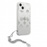 Чехол Guess Peony Hard Transparent +Silver hand chain для iPhone 13, серебристый