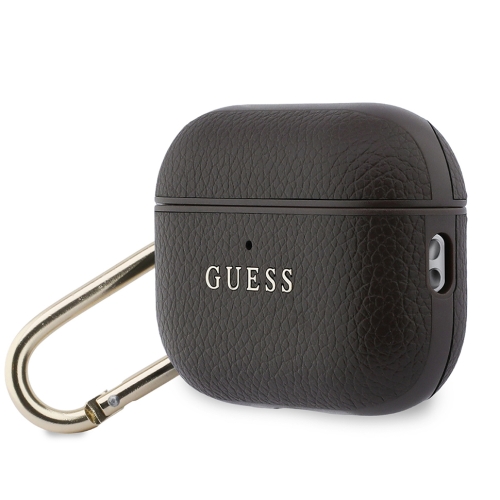 Guess для Airpods Pro 3 чехол PU Grained leather with Classic metal logo and Carabin Brown