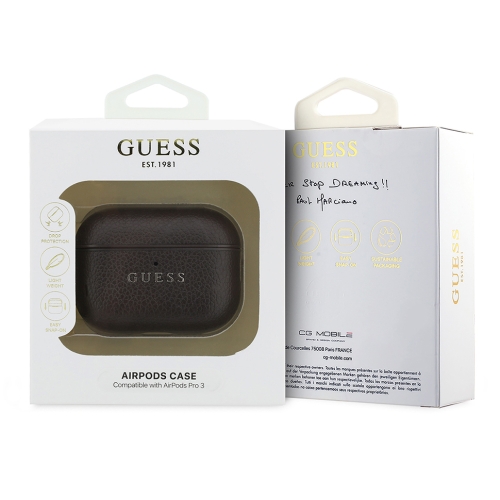 Guess для Airpods Pro 3 чехол PU Grained leather with Classic metal logo and Carabin Brown