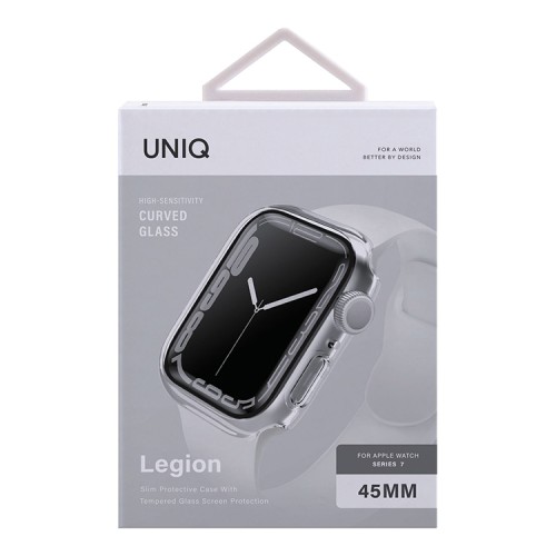 Чехол со стеклом Uniq Legion 9H Curved glass для Apple Watch 45 мм, прозрачный