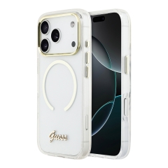 Guess для iPhone 17 Pro Max чехол IML Script Metal logo and Camera Hard Transparent (MagSafe)