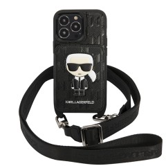 Чехол Lagerfeld Crossbody cardslot PU Monogram Ikonik patch Hard для iPhone 13 Pro, черный