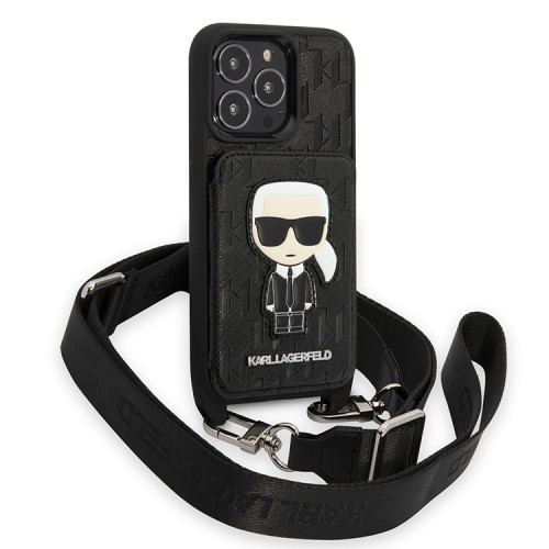 Чехол Lagerfeld Crossbody cardslot PU Monogram Ikonik patch Hard для iPhone 13 Pro, черный