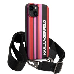 Чехол Lagerfeld Crossbody PC/TPU Color stripes with Strap Hard для iPhone 14 Plus, розовый