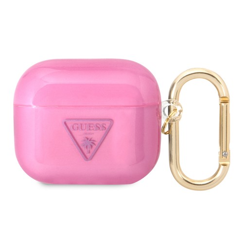 Чехол Guess Translucent Palm Tree с карабином для Airpods 3 (2021), розовый