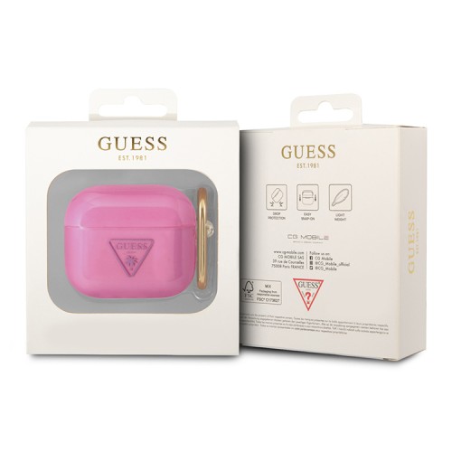 Чехол Guess Translucent Palm Tree с карабином для Airpods 3 (2021), розовый
