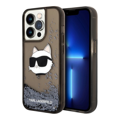 Чехол Lagerfeld Liquid glitter NFT Choupette head Hard для iPhone 14 Pro Max, черный