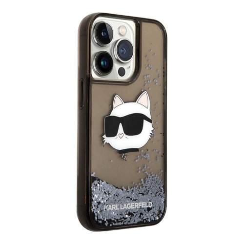 Чехол Lagerfeld Liquid glitter NFT Choupette head Hard для iPhone 14 Pro Max, черный