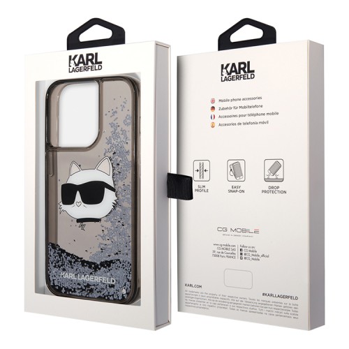 Чехол Lagerfeld Liquid glitter NFT Choupette head Hard для iPhone 14 Pro Max, черный
