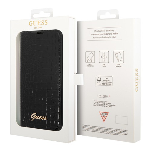 Чехол Guess PU Croco metal logo Booktype для iPhone 14 Plus, черный